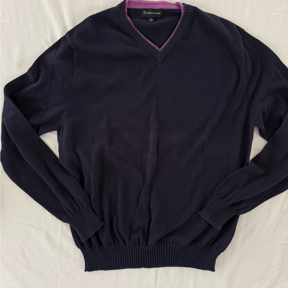 Allen Edmonds Men’s Navy Blue V-Neck Cotton Long Sleeve Sweater Size Large
